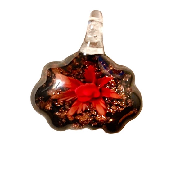 Pressed inlay flower lampwork glass pendant - Picture 2 of 3